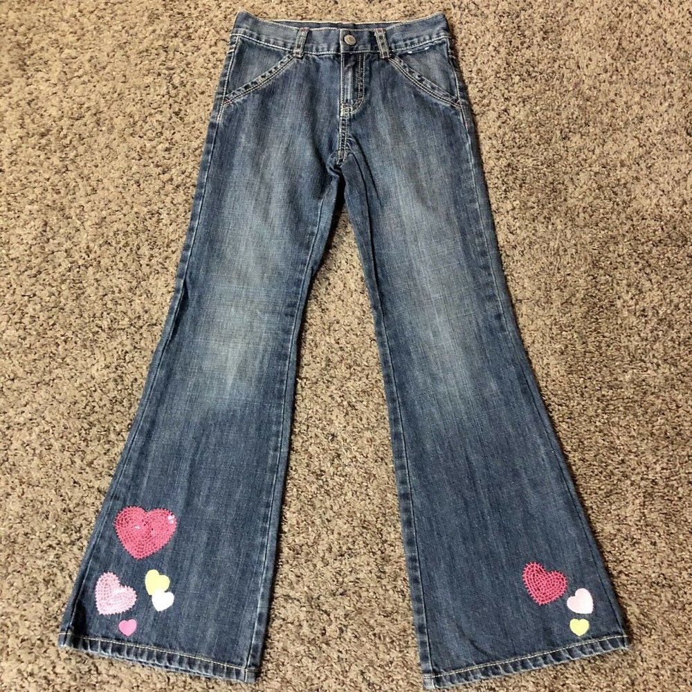 Girls Gymboree Flare Jeans Hearts Detail Girls 10 Slim Used